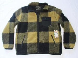 $175 New TRUE GRIT Deep Pile Fleece Jacket Men LARGE L Gold Black Buffalo Plaid - Picture 1 of 8