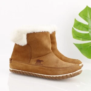 Sorel Womens Out N About Boot Size 8.5 Tan Suede Pull On Bootie Faux Fur Lined - Picture 1 of 12