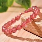 Bracelet naturel 8 mm pierre de quartz fraise bracelet extensible cristal rouge
