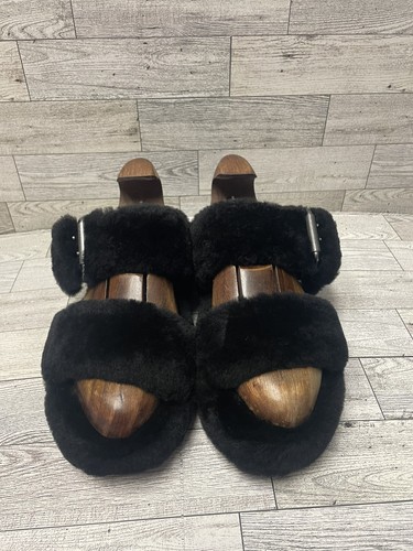 Sandali da donna UGG Fuzz Yeah in pelle di pecora slide neri taglia 8
