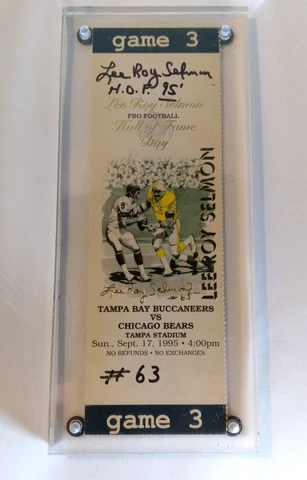 Lee Roy Selmon #63 "HOF Day" 1995, Autographed Ticket Stub, No Seat Numbers Cover
