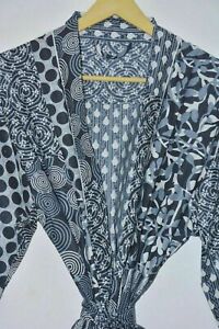 Indian Polka Dot hand print 100% cotton Black robe gown women maxi kimono dress