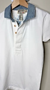 Vintage RUGBY by Ralph Lauren Polo Short Sleeve Shirt Denim Collar White sz M - Picture 1 of 8
