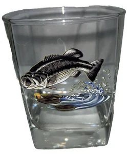 Cocktail Whiskey Glasses Fishing Bass Vintage Set Of 4 Outdoors Hunter Fisherman - Picture 1 of 3