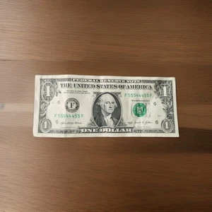 $1 Bill Fancy Hollywood Double Bookends Binary Serial Number F55544455F - Picture 1 of 2