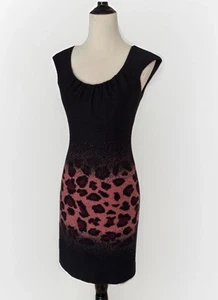 Etcetera Wool Dress Size 2 Black Pink Leopard Print Lined Career Work Office - Picture 1 of 9
