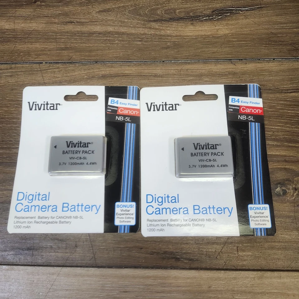 Lot Of 2 Vivitar VIV-CB-5L Digital Camera Battery Compatible Witj Canon NB-5L  - Image 1 of 1
