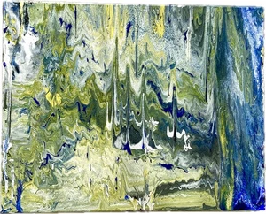 ABSTRACT PAINTING ORIGINAL ACRYLIC POUR CANVAS “THE CAVE” 20 X 16 BLUE GREEN - Picture 1 of 14