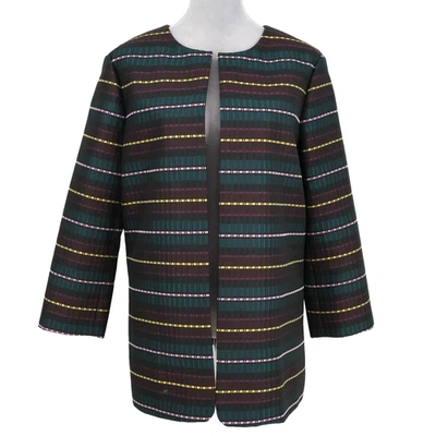 Chaqueta Ann Taylor Mujer XL Verde Borgoña Rayas Frente Abierto Forrada Preppy Foto 1 de 4