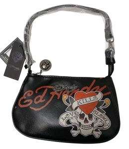 Ed Hardy Baguette Pochette Borsetta Teschio Cuore Vegan Nero Moto Punk Love Kills  - Foto 1 di 17