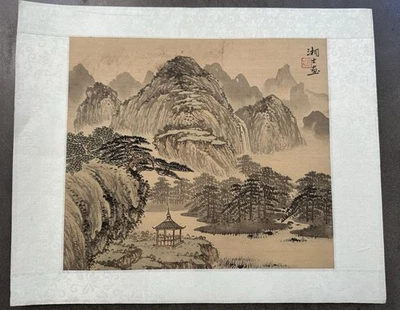 Pintura de paisaje chino 1920 de Xiang Shiyi, tinta y color sobre seda firmada, sello Foto 1 de 4