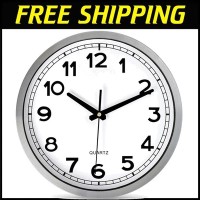 Sleek Silver 12-Inch Quartz Clock - Ideal for Offices, Classrooms, and More - Image 1 of 4