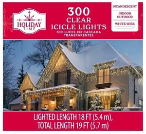 300-Count Clear Incandescent Icicle Christmas Lights with White Wire, 19 - Picture 1 of 3