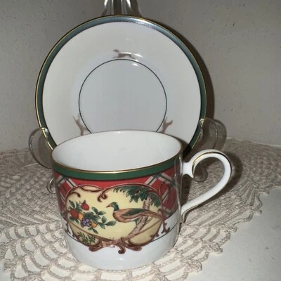 Taza y platillo de té de café Noritake Royal Hunt a cuadros faisán liebre fruta sin defectos Foto 1 de 4