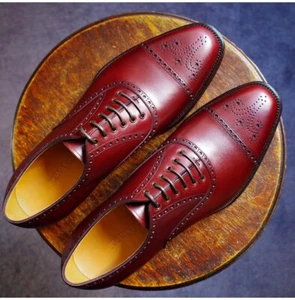 Handgefertigte Herren Burgunderrot Farbe Brogue Schnürschuhe Leder Formell Business Schuhe - Bild 1 von 3