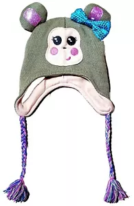 Just Cool Monkey Beanie Knit Cap Toboggan Hat Ear Flaps Tassel Ties Fleece Lined - Picture 1 of 7