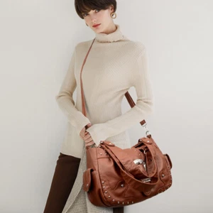 Mujer Remaches Bolso de Mano Alto Cuero PU Bolsos de Mano Ocio Bolso de Hombro 32*11*29cm - Imagen 1 de 27
