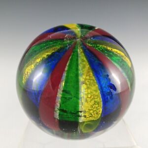 SIGNED AVEM Murano Striped Glass Silver Leaf Paperweight