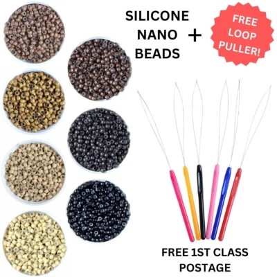 Nano Beads Micro Rings Silicone Lined Hair Extensions 125 FREE Loop Puller Tool  - Image 1 of 2