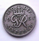 1951 - pièce de six pence collectionneurs chanceux roi George Vl pièce de collection britannique