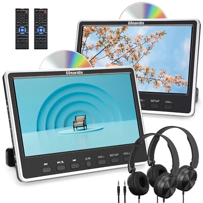 GONAVIDIO 2X12" Large Screen Car Headrest DVD Player for Kids 1366x768 HDMI USB SD+Headset