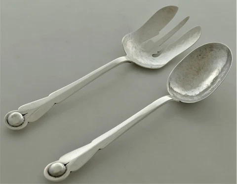 RARE ICONIC William Spratling Sterling Silver Handwrought Salad Set 1940 SUPERB! Cover