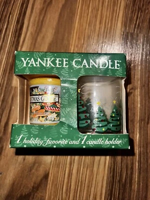Suporte de árvore de vidro votivo biscoito de Natal Yankee Candle vintage novo em folha caixa 2003 - Imagem 1 de 4