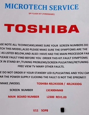 TOSHIBA 40L2433DB 40L2433D 40L2433DG  L2300  FIRMWARE CHIP READ ADVERT PLEASE - Image 1 of 4