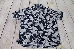 Reunion Navy Blue White Floral Tropical Rayon Hawaiian Aloha Shirt Men's Small - Picture 1 of 4