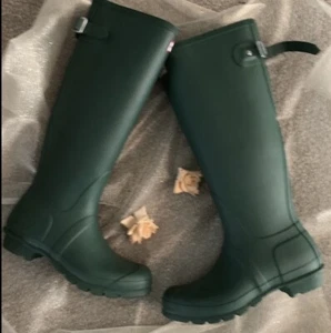 Hunter Tall Matte Hunter Green Rain Boots Women’s Size 8~Adjustable Calf~EUC - Picture 1 of 21