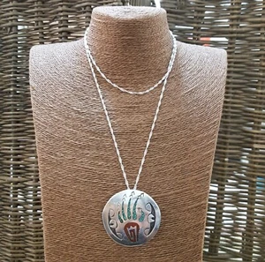 Vintage 925 Sterling Silver Necklace, Native American Silver Pendant, Turquoise - Picture 1 of 7