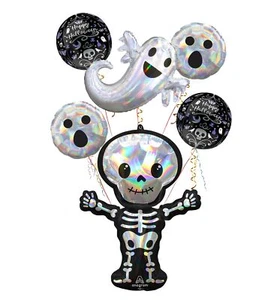 Iridescent Skeleton Halloween Holographic, Ghost Face, Moonlight Foil Balloon Ar - Picture 1 of 4