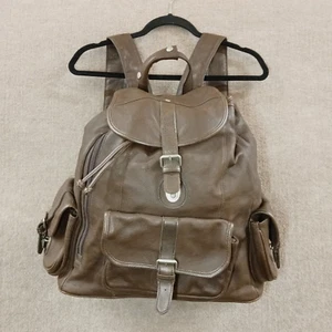 Brown Leather Drawstring Rucksack Backpack Vintage Travel Daypack - Picture 1 of 16
