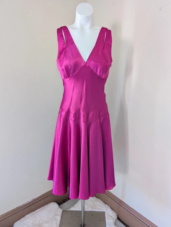 Vintage Satin Fairy Core Slip Dress 4 Tie Magenta Pink Whimsigoth Slinky Y2K 90s - Image 1 of 4
