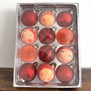 12/Pc VTG Christmas Handpainted Glass Ornaments 3" Glitter 1999 May Company +Box - Picture 1 of 20