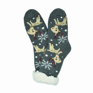 Womens Sherpa Fleece-lined Thermal Cozy Fuzzy Non-Skid Deerlet Slipper Socks LOT