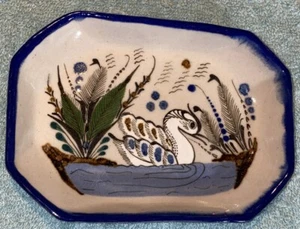 Vintage Reyna Mexico Tonala Keramik Blumen & Vogel rechteckiges Tablett - Bild 1 von 5