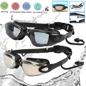 Erwachsene Profi Schwimmbrille Antibeschlag UV Schutz Schwimmbrille Ohrstöpsel - Bild 1 von 20