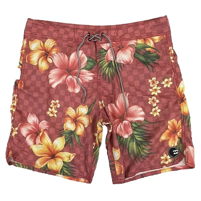 Шорты мужские Billabong размер 36x9 с цветочным принтом клетчатые плоские с косой чертой хлопковая смесь - Изображение 1 из 4