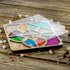 Wood bead organizer tray with lid "Star" - Picture 1 of 4