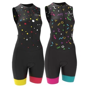 Women Sleeveless Suit Cycling Running Compression Tri Skinsuit Gel Padded - Picture 1 of 25