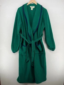 LL BEAN Robe Women M Fleece Bathrobe Shawl Collar Belted Tie Waist Green USA VTG - Picture 1 of 14