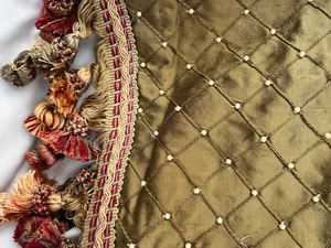 2 Panel Curtains Drapes Copper Diamond Shantung Dupioni Pearl Bead tassles TALL - Picture 1 of 11