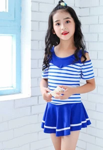 Beautiful Stripes Swimsuit Girls Bathing Suit Beachwear Children Swimwear Dress - Picture 1 of 6