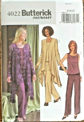 Butterick 4022 Misses High Low Jacket, Top & Pants Sewing Pattern 8-10-12 OOP - Image 1 of 2