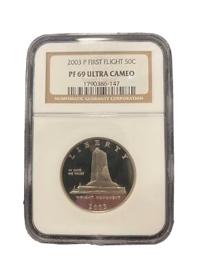 2003 P PROOF FIRST FLIGHT CENTENNIAL HALF DOLLAR 50C NGC CERT PF 69 CAMEO (025) - Image 1 of 3