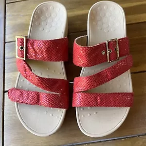 Vionic Pacific Rio Orthodic Sandals Women's 9 Red Lizard Print Platform Slide - Picture 1 of 9