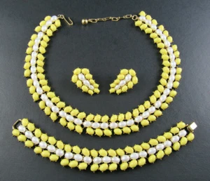 Vintage Trifari gelbgoldfarbene Halskette Armband Ohrringe Set  - Bild 1 von 11