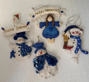 Snowman Angel Cane Bird & Scarf Christmas Ornaments white Blue Molding Clay (4) - Picture 1 of 17