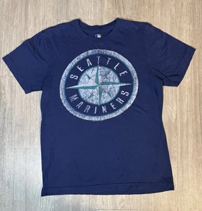 VINTAGE SEATTLE MARINERS MLB BASEBALL NAVY GRAPHIC TSHIRT Size Small Genuine Tee - Picture 1 of 5